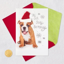 Hallmark Happy From Head To Tail, Dog Christmas Card -Hallmark Gift Shop English Bulldog in Santa Hat Christmas Card 699XZH3804 06