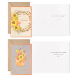Hallmark Autumn Botanicals Assorted Thanksgiving Cards, Pack Of 36 -Hallmark Gift Shop Fall Flowers Assorted Thanksgiving Cards Bulk Pack 5HAA1002 03