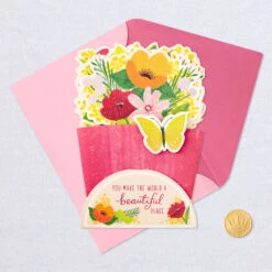 Hallmark Beautiful You Flower Bouquet 3D Pop-Up Card -Hallmark Gift Shop Flower Bouquet With Butterfly Mini 3D PopUp Thinking of You Card 699WDR1122 05