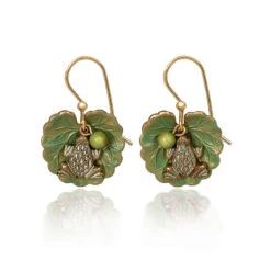 Silver Forest Frog On Lily Pad Layered Gold-Tone Metal Drop Earrings