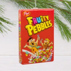 Post Flintstones Fruity Pebbles Cereal Shatterproof Hallmark Ornament -Hallmark Gift Shop Fruity Pebbles Cereal Box Christmas Ornament 3HCM4758 02