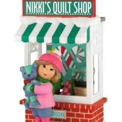 Hallmark Christmas Window 2026 Exclusive Ornament -Hallmark Gift Shop Girl With Bear at Quilt Shop Keepsake Ornament 5QXC5634 06