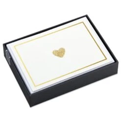 Hallmark Glittery Gold Hearts Blank Note Cards, Box Of 10