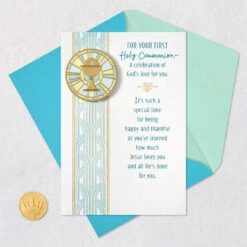 Hallmark A Celebration Of God's Love For You First Communion Card -Hallmark Gift Shop Gold Chalice and Wafer First Holy Communion Card 659CEY2085 07