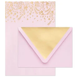 Hallmark Gold Floral On Pink Stationery Set, Box Of 20 -Hallmark Gift Shop Gold Floral on Pink Stationery Set 1499STN1139 03