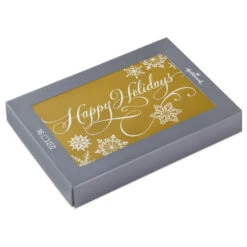 Hallmark Snowflakes And Script On Gold Boxed Christmas Cards, Pack Of 16