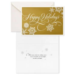 Hallmark Snowflakes And Script On Gold Boxed Christmas Cards, Pack Of 16 -Hallmark Gift Shop Gold Foil Happy Holidays Boxed Christmas Cards 1XPX2673 03