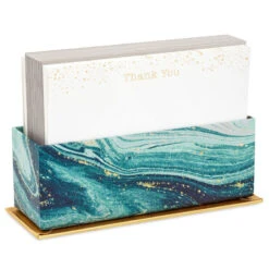 Hallmark Gold Bee And Dots On White Assorted Blank Flat Thank You Note Cards In Caddy, Pack Of 40