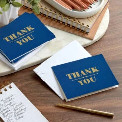 Hallmark Gold On Navy Blank Thank You Notes, Pack Of 10 -Hallmark Gift Shop Gold Foil on Blue Blank Thank You Note Cards Pack 3THK2566 06