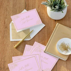 Hallmark Just A Note On Pink Blank Notes, Pack Of 10 -Hallmark Gift Shop Gold Foil on Pink Blank Note Cards Pack 3NOT1531 06