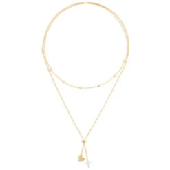 Heart And Cross Charms Giving Necklace, 35" -Hallmark Gift Shop Gold Heart and Silver Cross Charms Layered Necklace 1004440103 03