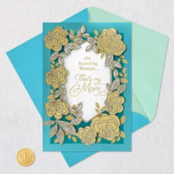 Hallmark An Amazing Woman Birthday Card For Mom -Hallmark Gift Shop Gold Roses and Teal Foil Birthday Card for Mom 859FBD4987 07