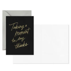 Hallmark Taking A Moment To Say Thanks Blank Thank You Notes, Pack Of 10 -Hallmark Gift Shop Gold Script on Black Blank Thank You Note Cards 3THK2173 03