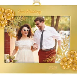 Hallmark Our Wedding 2025 Metal Personalized Ornament, Custom Photo -Hallmark Gift Shop Gold Wedding Frame Personalized Ornament 3QHE2165B1 06