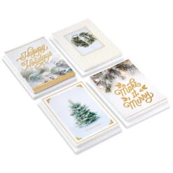 Hallmark Gold And White Winter Wishes Boxed Christmas Cards Assortment, Pack Of 40