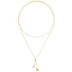 Double Heart Charms Giving Necklace, 35" -Hallmark Gift Shop Gold and Silver Heart Charms Layered Necklace 1004440102 03