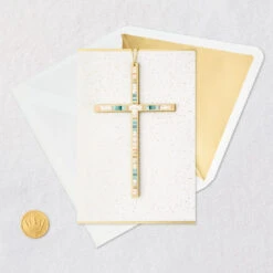 Hallmark Painted Cross Decoration Blank Religious Card -Hallmark Gift Shop Gold and Teal Removable Cross Blank Card 859LAD4545 06