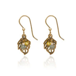 Silver Forest Gold-Tone Open Leaf Beaded Metal Drop Earrings