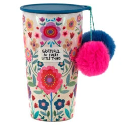 Natural Life Grateful Stainless Steel Pom-Pom Tumbler, 15 Oz.