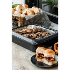 Charcoal Fancy Panz Rectangle Foil Pan 2-in-1 Deep Serving Tray -Hallmark Gift Shop Gray Rectangle Serving Tray With Lid for Foil Pans FPD03 03