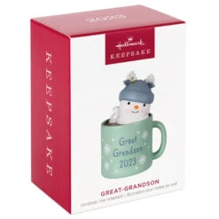Hallmark Great-Grandson Hot Cocoa Mug 2023 Ornament -Hallmark Gift Shop GreatGrandson Snowman in Mug Keepsake Ornament 1399QGO2567 04