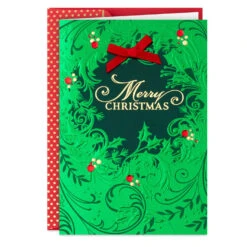 Hallmark Green Foil Wreath Boxed Christmas Cards, Pack Of 12 -Hallmark Gift Shop Green Foil Wreath Boxed Christmas Cards 1XPX1126 02
