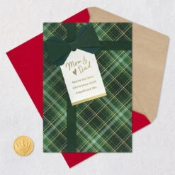 Hallmark You're The Best Wish Christmas Card For Mom And Dad -Hallmark Gift Shop Green Tartan Plaid Gift Mom and Dad Christmas Card 699XZH7111 06