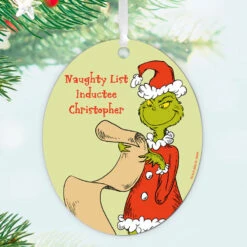 Hallmark Dr. Seuss's How The Grinch Stole Christmas!™ Naughty List Metal Personalized Ornament, Custom Text -Hallmark Gift Shop Grinch With List Personalized Text Ornament 1OFM1008B5 02