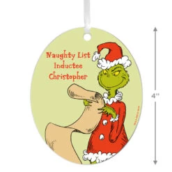 Hallmark Dr. Seuss's How The Grinch Stole Christmas!™ Naughty List Metal Personalized Ornament, Custom Text -Hallmark Gift Shop Grinch With List Personalized Text Ornament 1OFM1008B5 04