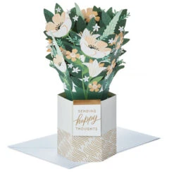 Hallmark Happy Thoughts Flower Bouquet In Vase 3D Pop-Up Card