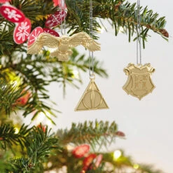 Hallmark Mini Harry Potter™ The Wizarding World™ Metal Ornaments, Set Of 3 -Hallmark Gift Shop Hogwarts Crest Owl Deathly Hallows Keepsake Ornaments 2199QXM9249 02