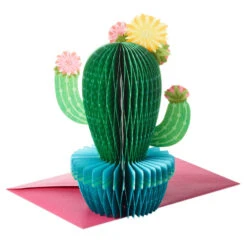 Hallmark All Sun, All Fun Flowering Cactus Honeycomb 3D Pop-Up Card
