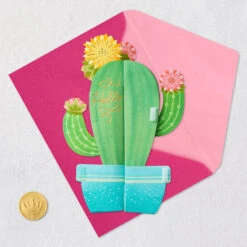 Hallmark All Sun, All Fun Flowering Cactus Honeycomb 3D Pop-Up Card -Hallmark Gift Shop Honeycomb Flowering Cactus 3D PopUp Plant Card 699WDR1241 08