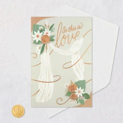 Hallmark Here's To All The Happiness Ahead For You Wedding Card -Hallmark Gift Shop Ivory Drape With Flowers Wedding Card 799W4051 06
