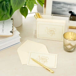 Hallmark Bulk Ivory And Gold Blank Wedding Thank-You Notes, Box Of 100 -Hallmark Gift Shop Ivory and Gold Blank Wedding ThankYou Notes Bulk Pack 5STZ1065 07
