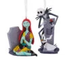 Disney Tim Burton's The Nightmare Before Christmas Jack And Sally With Tombstones Hallmark Ornaments, Set Of 2 -Hallmark Gift Shop Jack and Sally With Tombstones Christmas Ornaments 3HCM4009 01