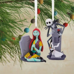 Disney Tim Burton's The Nightmare Before Christmas Jack And Sally With Tombstones Hallmark Ornaments, Set Of 2 -Hallmark Gift Shop Jack and Sally With Tombstones Christmas Ornaments 3HCM4009 02