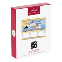 Hallmark Jaws 50th Anniversary Help!!! Shark Ornament -Hallmark Gift Shop Jaws Billboard Keepsake Ornament 5QXI8582 08