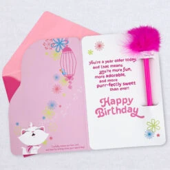 Hallmark Disney The Aristocats Marie Purr-fectly Sweet Birthday Card With Feather-Topped Pen -Hallmark Gift Shop Kitten Marie Birthday Card with Fancy Pen for Kids 759HFI1424 03