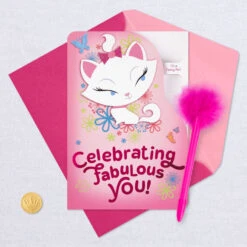 Hallmark Disney The Aristocats Marie Purr-fectly Sweet Birthday Card With Feather-Topped Pen -Hallmark Gift Shop Kitten Marie Birthday Card with Fancy Pen for Kids 759HFI1424 05