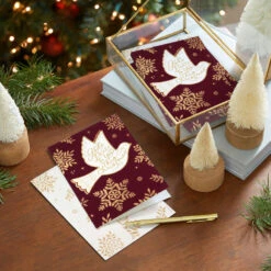 Hallmark Dove Of Peace On Burgundy Religious Boxed Christmas Cards, Pack Of 16 -Hallmark Gift Shop Make spirits bright when you send these cute Hallmark boxed Christmas cards featuring 1DSH1182 08