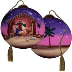 Ne'Qwa Art Silent Night, Holy Night Nativity Scene Glass Christmas Ornament -Hallmark Gift Shop Mary Joseph and Baby Jesus Blown Glass Ornament 7251122 03
