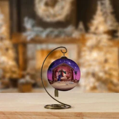 Ne'Qwa Art Silent Night, Holy Night Nativity Scene Glass Christmas Ornament -Hallmark Gift Shop Mary Joseph and Baby Jesus Blown Glass Ornament 7251122 04