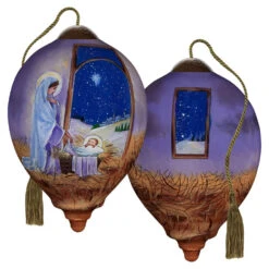 Ne'Qwa Art O Night Divine Mary And Baby Jesus Glass Christmas Ornament -Hallmark Gift Shop Mary and Baby Jesus in Manger Blown Glass Ornament 7251120 03