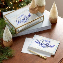 Hallmark Peaceful Blue And Gold Boxed Hanukkah Cards, Pack Of 40 -Hallmark Gift Shop Menorahs and Doves Hanukkah Cards Bulk Pack 5XPX1339 07