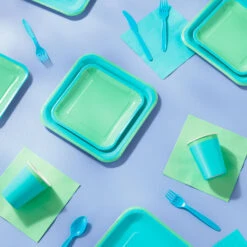 Hallmark Color Pop 96-Piece Tableware Basics Party Kit, Sea Green And Aqua -Hallmark Gift Shop Mint Green and Aqua Party in a Box Party Supplies 5CLP1005 03