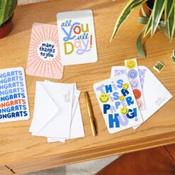 Hallmark Playful Lettering Assorted Multi-Occasion Cards, Pack Of 4 -Hallmark Gift Shop Mod Colorful Just Because Cards Pack With Stickers 3JBC1003 07