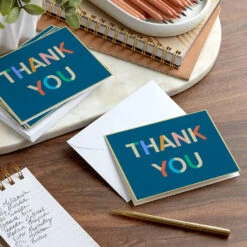 Hallmark Colorblock Letters On Blue Blank Thank You Notes, Pack Of 10 -Hallmark Gift Shop Modern Thanks Blank Thank You Note Cards Pack 3THK2171 06