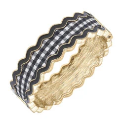 Annalise Navy And White Gingham Hinged Bangle