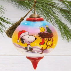 Peanuts® Ne'Qwa Art® Snoopy And Woodstock Hand-Painted Glass Hallmark Ornament -Hallmark Gift Shop NeQwa Art Snoopy and Woodstock Christmas Ornament 3HCM3811 02